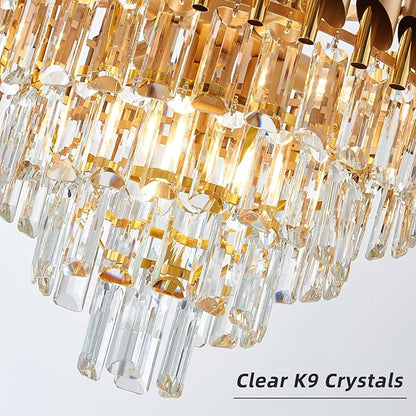 Modern Crystal Chandelier Gold Chandeliers 4-Tier 20 Inch Round Hanging Crystal Pendant 7 Lights Fixture for Dining Room Bedroom Living Room Farmhouse