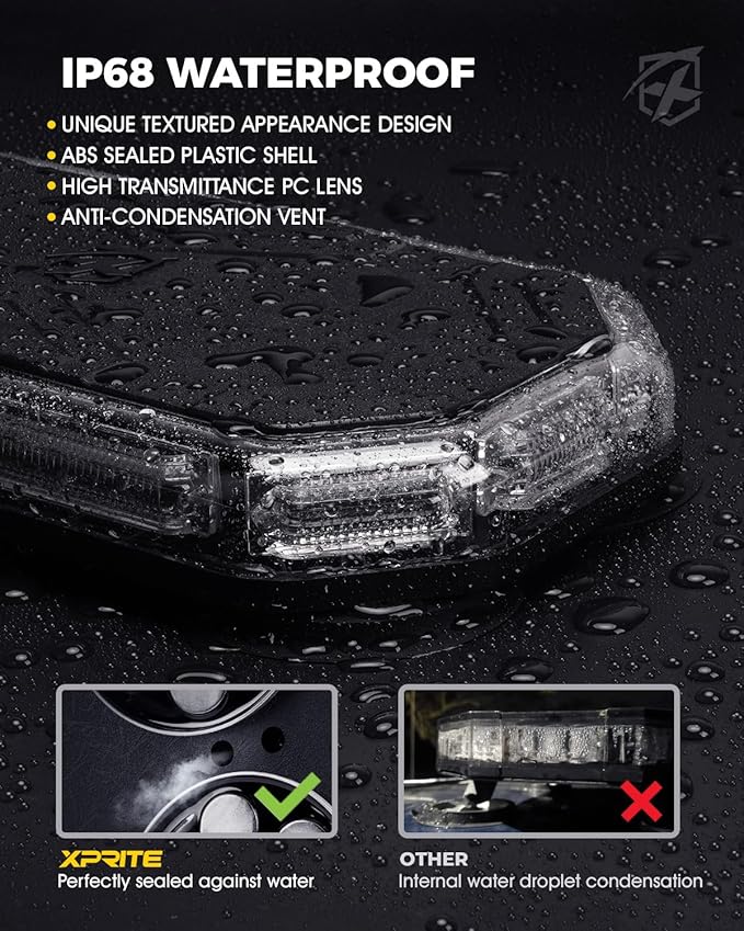 Xprite Amber Rooftop Emergency Strobe Light Bar, Beacon Safety Flashing Warnin Lights w/Control Panel Magnetic Base for Construction Trucks Plows Postal Security Cars