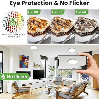 zemty Flush Mount Ceiling Light 9Inch 24W 2400LM Flat Led Lighting Fixture for Ceiling - 3000K 4500K 6000K Selectable - Super Thin & Low-Profile Round Lamp for Bedroom Kitchen Bathroom Garage, 6PACK