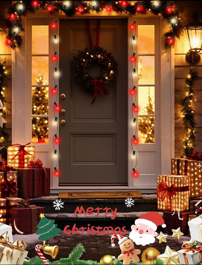 25Ft C9 LED Christmas Lights Red and Warm White, Vintage Christmas String Lights with 27 LED Red and White Bulbs, Extendable Plug in String Lights for Tree Patio Wedding Xmas Decor