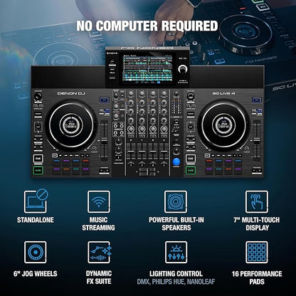 Denon DJ SC Live 4 DJ Controller and DMX Lighting Controller for Live Music, DJ sets, Events, Music production