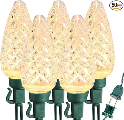Brizled Warm White Christmas Lights - 33ft, 50 LED C9 Connectable Indoor/Outdoor Xmas String Lights, UL Certified for Holiday House, Roof, Yard, Garden, Porch and Party