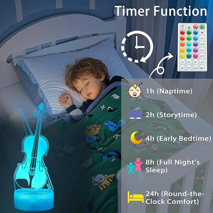 Violin Night Light, Violin Gifts, Cello 3D Illusion Lamp with 16 Colors Changing, Timer, 4 Flash Modes and Dimmable, Kids Boys Girls Room Decoration, Holiday Xmas Music Gifts