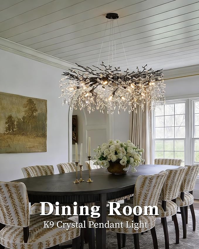 Modern Black Tree Branch Crystal Chandelier Luxury Crystal Pendant Lighting 40" Contemporary 14-Light Chandeliers for Dining Room Kitchen Bedroom Living Room