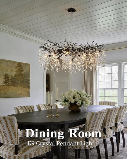 Modern Black Tree Branch Crystal Chandelier Luxury Crystal Pendant Lighting 40" Contemporary 14-Light Chandeliers for Dining Room Kitchen Bedroom Living Room