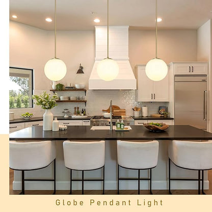 Bagood 10 Inch Globe Pendant Light Gold Mid Century Pendant Light Contemporary Globe Pendant Lights Adjustable Hanging Light Fixture Milk Glass with Brass Finish for Dining Room Kitchen Island