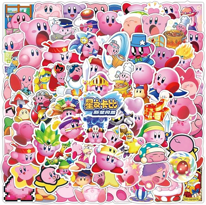 100PCS Cute Cartoon Kirby Stickers Kawaii Game StickersLaptop Waterproof Car Bicycle Suitcase Computer Water Bottle Mobile Phone Sticker Water Resistant Decals (KB100)