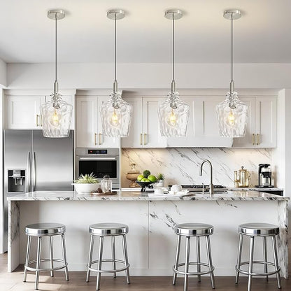 Modern Hammered Glass Pendant Lighting for Kitchen Island 1 Pack, Farmhouse Nickel Pendant Light Fixtures, Height Adjustable Ceiling Pendant Light, 8 Inch