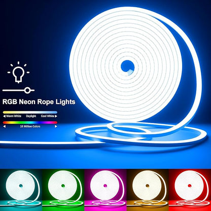 Cozylady RGB Neon LED Rope Lights, Waterproof Bluetooth APP Remote Control Music Sync Strip Lights, 24V Flexible DIY Silicone Light for Bedroom Home Indoor Outdoor Decor (30M/100Ft)