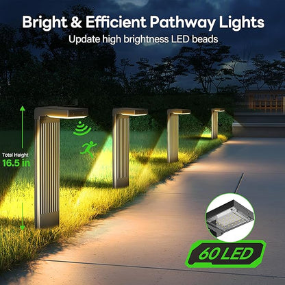COXSENI Solar Lights Outdoor Pathway, 4Pack Motion Sensor Solar Pathway Lights, 3 Working Modes & 2 Colors Adjustable, IP65 Waterproof Outdoor Landscape Lighting for Garden Yard Driveway Walkway Lawn