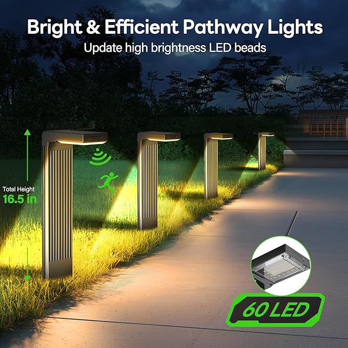 COXSENI Solar Lights Outdoor Pathway, 6Pack Motion Sensor Solar Pathway Lights, 2 Colors Adjustable & 3 Working Modes, IP65 Waterproof Outdoor Landscape Lighting for Garden Yard Driveway Walkway Lawn