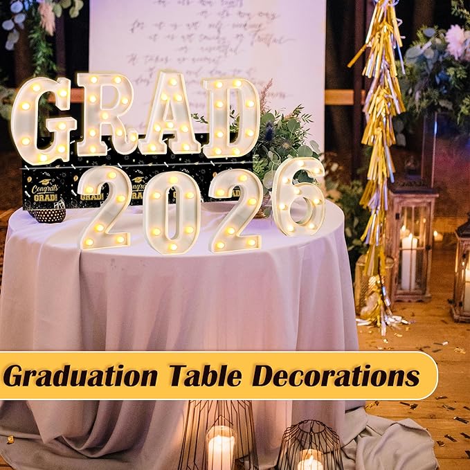 Graduation Decorations 2026, 8 Pcs Marquee Light Up Letter Grad 2026 Sign, Graduation Centerpieces for Table, Class of 2026 Decorations for College High School, Lighted Grad Party Decor