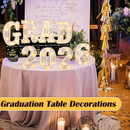 Graduation Decorations 2026, 8 Pcs Marquee Light Up Letter Grad 2026 Sign, Graduation Centerpieces for Table, Class of 2026 Decorations for College High School, Lighted Grad Party Decor