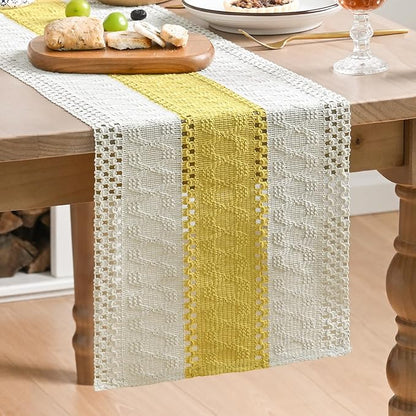 Artoid Mode Yellow Farmhouse Rustic Table Runner, Seasonal Holiday Hollow Kitchen Dining Table Decoration for Home Party Decor 12x36 Inch