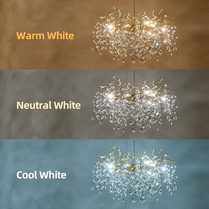 Modern Tree Branch Crystal Chandelier 30" Gold Luxury Large Pendant Lighting 10-Light Contemporary K9 Crystal Chandeliers for Dining Room Kitchen Living Room Foyer Entryway (Gold, D30-Round)