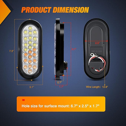 Nilight Strobe Light 2PCS 6Inch Oval 24 LED Amber White Recessed Rubber Grommet Marker Clearance Road Flare Emergency Warning Lights IP67 Waterproof for Trailer Truck Pickup Camper RV Boat