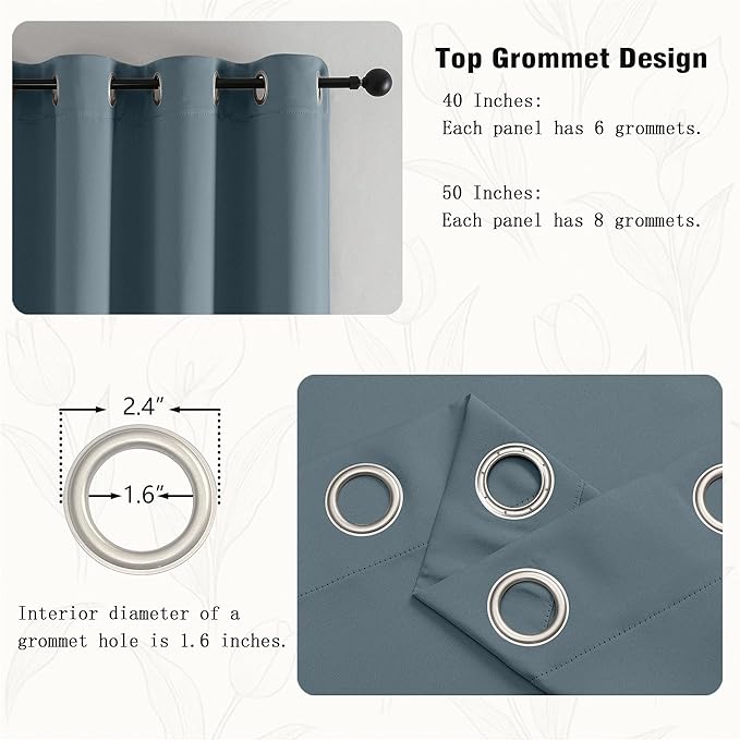 Simplebrand Stone Blue Kitchen Valances for Windows 18 Inches Long 2 Pack, Room Darkening Window Valances for Living Room, Grommet Short Straight Drape Kitchen Curtains for Bedroom Kids Room, 40Wx18L