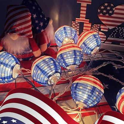 American Flag Lantern Lights Plug in, 8.5Ft 4th of July Decorations String Lights with 10 Mini USA Flag Lantern Lights, Hanging Indoor String Lights for Outdoor Independence Day Patriotic Party Decor