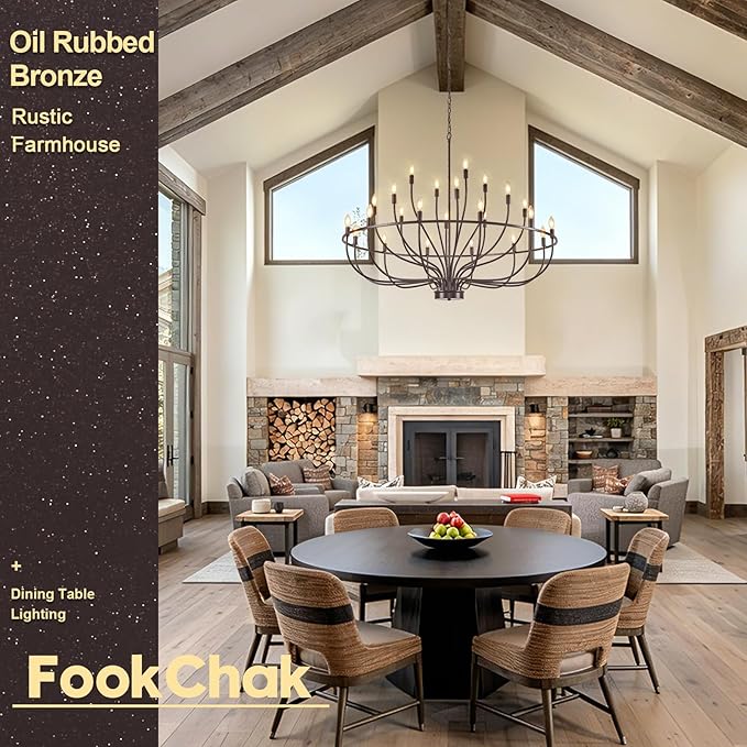 24 Light Chandelier 51'' Oil Rubbed Bronze Large Candle Chandeliers for High Ceiling Foyer Chandelier Light Fixture for Large Living Room Dining Room Stairs Entry Restaurant Hotel