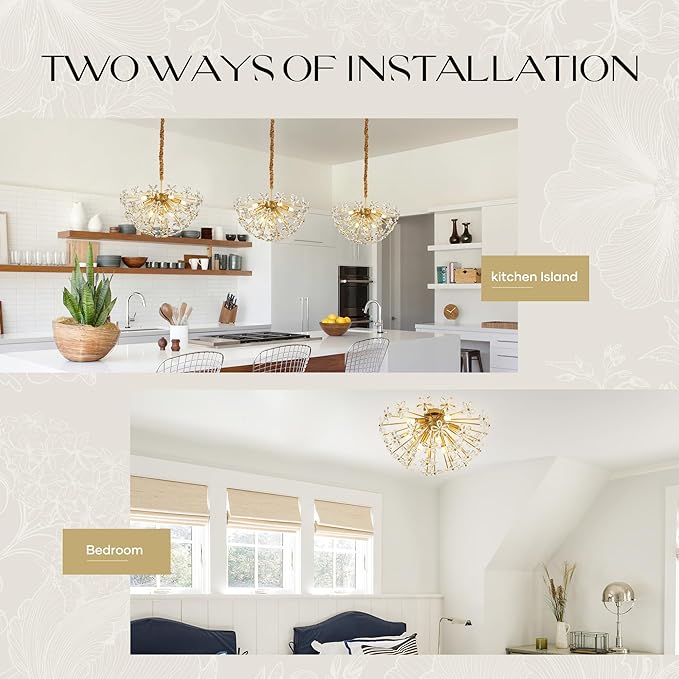 24" Modern Gold Crystal Sputnik Chandelier for Dining Living Room Glam Luxury Petal Semicircle Chandelier 8-Light for Foyer Hallway Elegant Pendant Ceiling Light Fixtures for Kitchen Bedroom