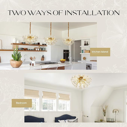 24" Modern Gold Crystal Sputnik Chandelier for Dining Living Room Glam Luxury Petal Semicircle Chandelier 8-Light for Foyer Hallway Elegant Pendant Ceiling Light Fixtures for Kitchen Bedroom