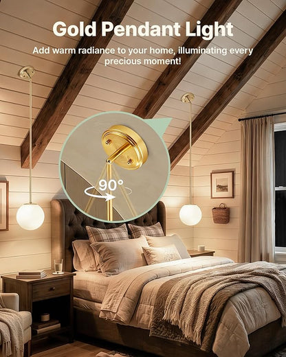 Majade Globe Pendant Lights Kitchen Island Mid Century Modern Pendant Light Fixtures 2 Pack 7.4 Inch Gold Ceiling Lighting with Milk Glass Shade Adjustable Brushed Brass Hanging Light for Dining Room