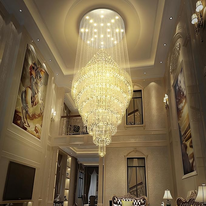 Flashing God D59''X H120'' Extra Large Chandeliers for High Ceilings Crystal Raindrop Chandeliers Large Villa Chandelier Entrance Foyer Ceiling Light LED Dimmable 2700K-6000K