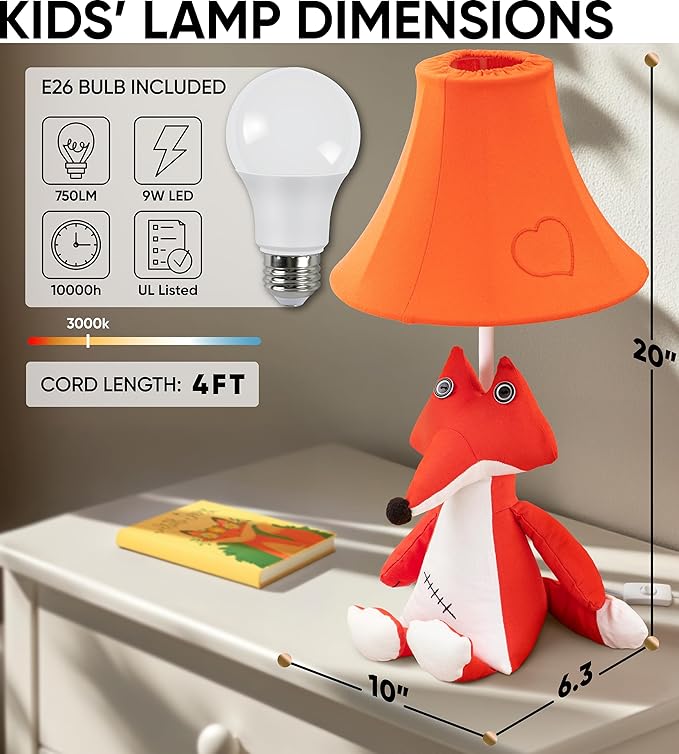 Fox Kids Lamp for Girls Bedroom - 20", Animal Lamp for Kids Room - Cute Christmas Gifts, Birthday Gifts for All Ages: Toddler Boys, Children, Grandkids 3 4 5 and Up Years Old, Sister Brother, Sibling