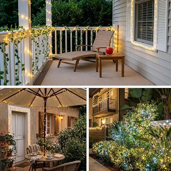 350LED 90FT Christmas Lights Indoor Outdoor, 12 Modes Warm White Outdoor String Lights with Timer & Dimmable, Green Wire Christmas String Lights for Indoor Tree Patio Yard Fence Bedroom Wedding Garden