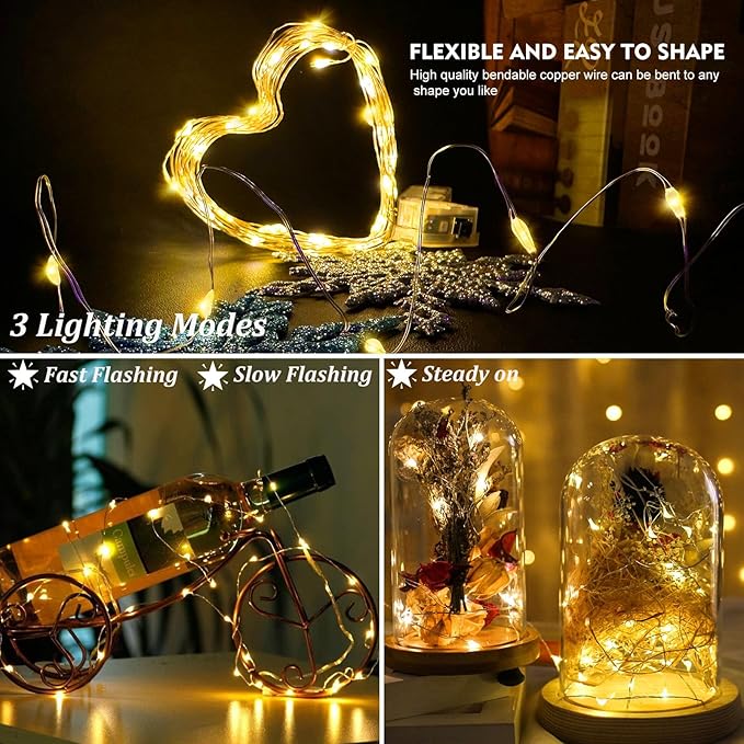 AIKEI 24 Pack LED Fairy Lights Battery Operated, Warm White String Lights Waterproof 7ft 20 Led 3 Lighting Modes for Wedding Party Bedroom Decor Garden Christmas Outdoor Indoor Decoration Warm White
