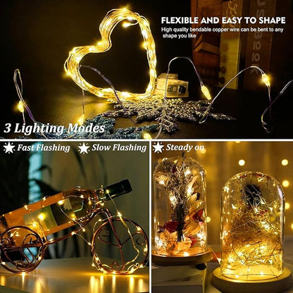 AIKEI 24 Pack LED Fairy Lights Battery Operated, Warm White String Lights Waterproof 7ft 20 Led 3 Lighting Modes for Wedding Party Bedroom Decor Garden Christmas Outdoor Indoor Decoration Warm White