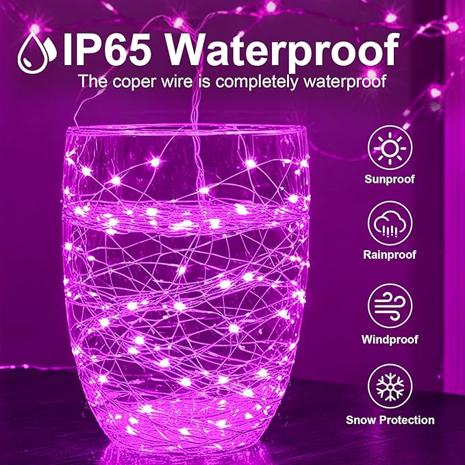 1Pack USB Plug in Fairy String Lights,16ft 50 LED Copper with Remote and Timer, 8 Modes Waterproof Twinkle String Lights Battery Powered for Bedroom Indoor Party Wedding Christmas Decoration(Pink)