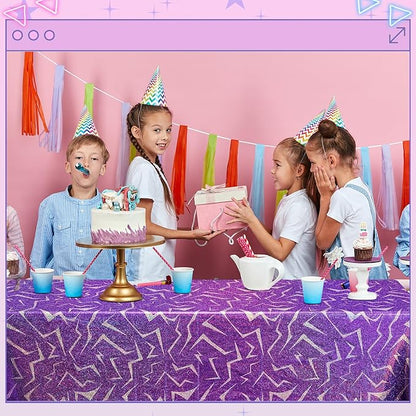Oudain 2 Pcs Kpop Theme Purple Silvery Lightning Crack Print Holographic Party Tablecloth 54 x 108 Inch Disposable Rectangle Table Cover for Anime Korean Kpop Theme Birthday Decoration
