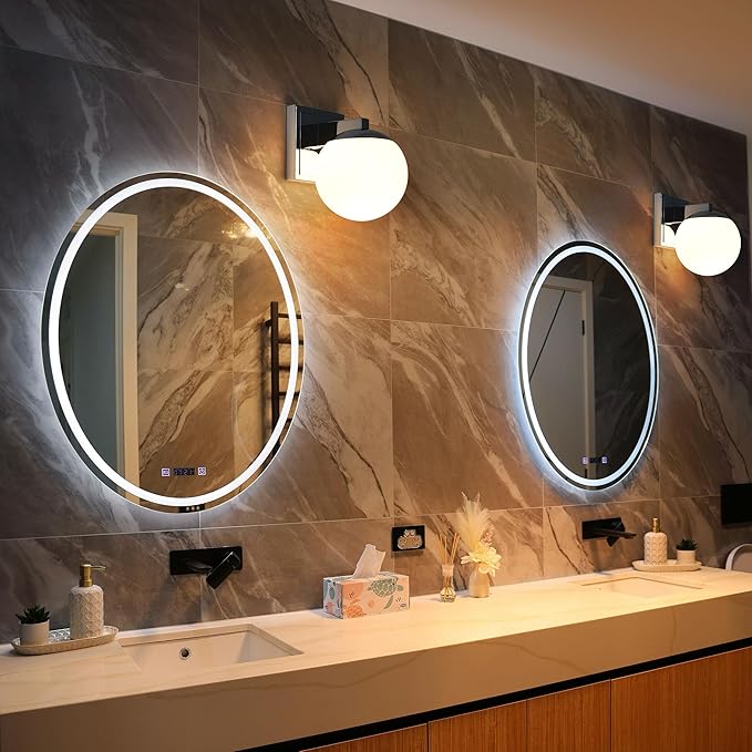 Chrome Wall Sconce Light, Modern Sconces Wall Lighting, 1 Light Globe Bathroom Vanity Lighting with Opal Glass Shade, Wall Light for Bedroom Bathroom Living Room Entryway Hallway