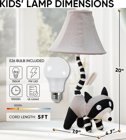 Raccoon Kids Lamp for Boys Bedroom - 20", Animal Lamp for Kids Room - Cute Christmas Gifts, Birthday Gifts for All Ages: Toddler Girls, Children, Grandkids 3 4 5 and Up Years Old, Sister, Brother