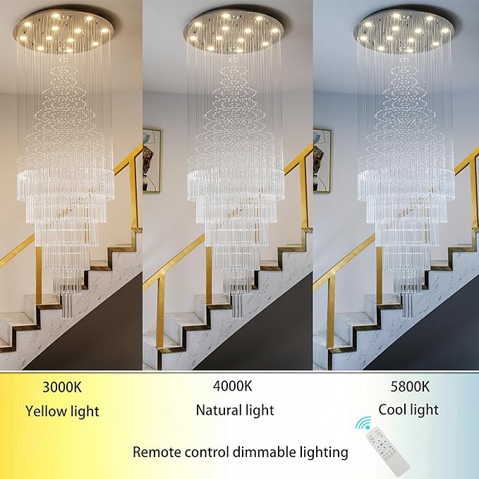 HAIXIANG W32 x H100 Glam Chandelier with LED Bulbs Crystal Raindrop High Ceiling Pendant Light for Entrance Large Villa Chandelier Foyer Lighting Fixtures Silver