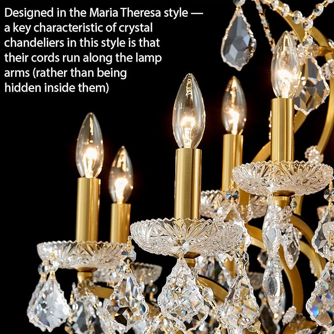 Brass Crystal Chandeliers for Dining Room 15 Lights Maria Theresa Chandeliers Modern Pendant Light Fixture Living Room Bedroom Entryway Kitchen 31.5" H x 30.7" D