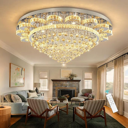 HAIXIANG Modern Chandelier Living Room Light Large Luxury Chandeliers for High Ceiling Foyer Entryway Lights Dimmable 110W LEDs Crystal Silver Lighting Fixtures