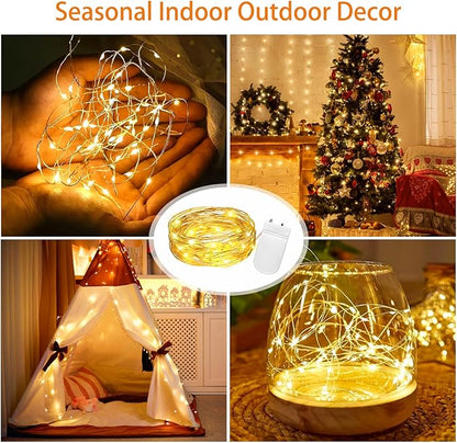 VOOKRY 8 Pack 30 LED Fairy Lights Battery Operated String Lights - 10 ft Mini Silver Wire Firefly Starry Moon Lights for DIY Crafts Wedding Party Bedroom Table Centerpieces Christmas(Warm White)