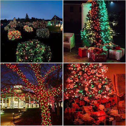 LAMPHOME Red Green Warm Christmas String Lights, 300 LED 99 FT Connectable Waterproof String Lights Green Wire with 16 Modes, Xmas Vintage Decorations for Indoor Outdoor Party Yard Garden Decor