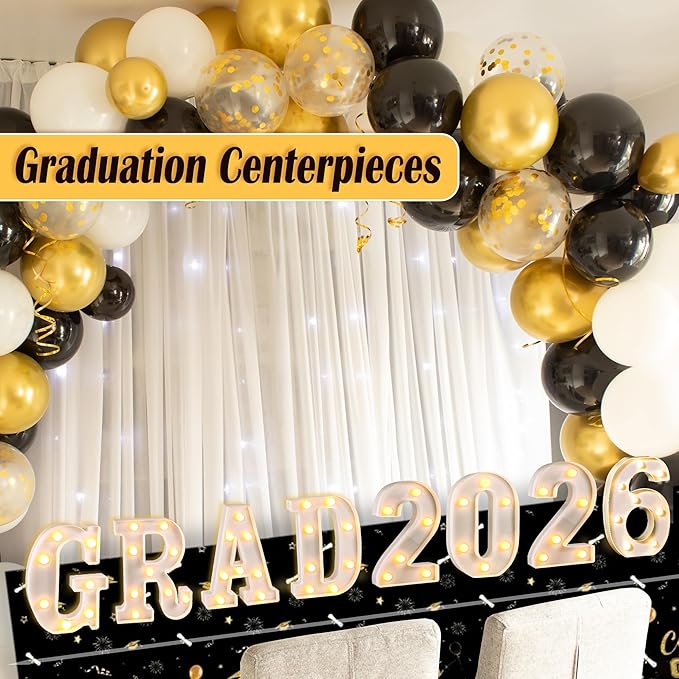 Graduation Decorations 2026, 8 Pcs Marquee Light Up Letter Grad 2026 Sign, Graduation Centerpieces for Table, Class of 2026 Decorations for College High School, Lighted Grad Party Decor