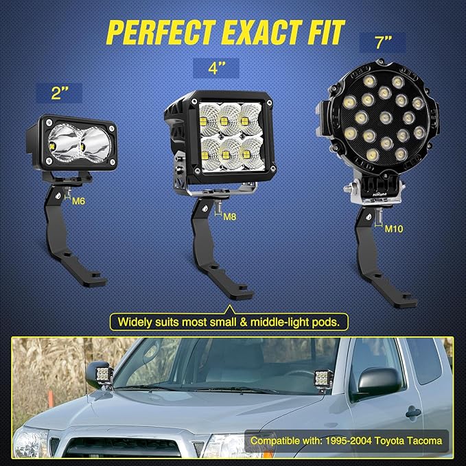 Nilight Ditch Light Brackets Hood Hinges Mount Bracket Kit for Auxiliary Offroad LED Pod Work Lighting on Toyota Tacoma 1995 1996 1997 1998 1999 2000 2001 2002 2003 2004
