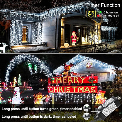 White Christmas Lights Outdoor - 33ft 400 LED Icicle Lights for Outside House, Twinkle Outside Lights Plug in 8 Modes Timer Waterproof for Patio Window Holiday Wedding Party Pathway Indoor Decorations