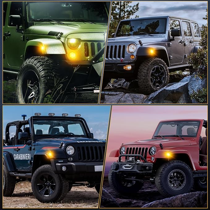 Nilight JK Side Marker Light 8LED Smoked Lens Amber Front Fender Indicator Turn Signals Lights IP67 Waterproof Clearance Lamp Compatible with 2007-2017 Wrangler JKU