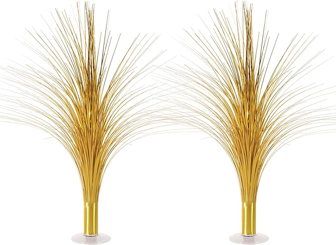 Beistle Metallic Spray Centerpieces - 2-Pack Elegant Gold Table Decorations with Clear Base, Shimmering Foil Sprays for New Year’s Eve, Hollywood Awards Night, Graduation and Celebration Events, 19”