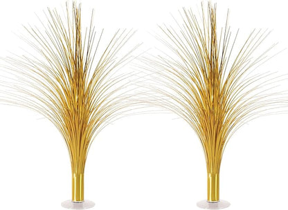 Beistle Metallic Spray Centerpieces - 2-Pack Elegant Gold Table Decorations with Clear Base, Shimmering Foil Sprays for New Year’s Eve, Hollywood Awards Night, Graduation and Celebration Events, 19”