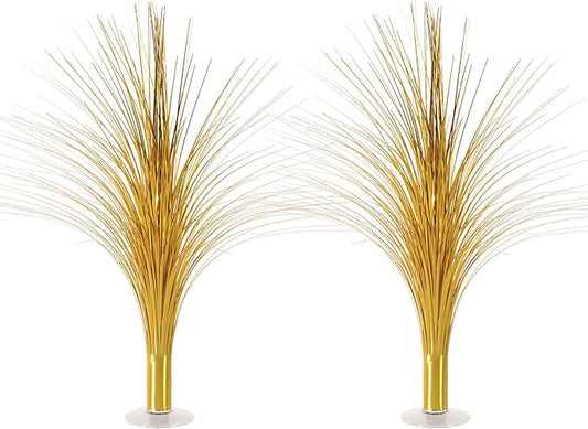 Beistle Metallic Spray Centerpieces - 2-Pack Elegant Gold Table Decorations with Clear Base, Shimmering Foil Sprays for New Year’s Eve, Hollywood Awards Night, Graduation and Celebration Events, 19”