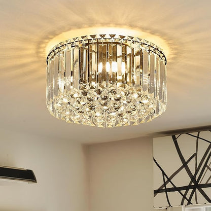12.6" Black K9 Crystal Raindrop Flush Mount Ceiling Light, Modern Chandelier, Round Luxury Light Fixture for Dining Room, Bedroom, Hallway, Kitchen Island & Living Room
