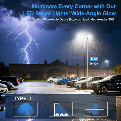 2 Pack 320W LED Parking Lot Light 48,000LM UL Listed 320W 256W 192W Adjustable LED Shoebox Pole Light with Slip Fitter 5000K Flood Lights Outdoor IP65 Waterproof Commercial Street Light 100-277VAC