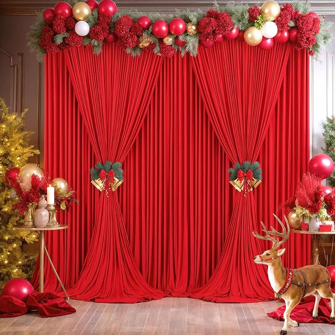 10x12 Red Backdrop Curtains for Wedding Party Wrinkle Free Backdrops Curtain Drapes Fabric Decorations Photo Back Drop Cloth for Baby Shower Photography Stage Reception 5ft x 12ft,2 Panels